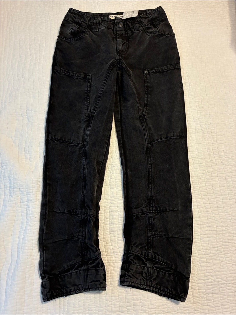Free People NWT Size 0 Black Casual High Waist Slim Crop Barrel Jeans